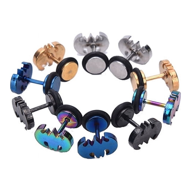 2pc en Acier Inoxydable Punk Batman Boucles d'Oreilles Hommes Femmes Oreille Clous Piercing Bijoux U9