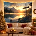 thumbnail image 3 of Mountain Lake Sunrise with Sunset Wooden Cross Stands, Mystical Fantasy for Space Lovers, Galaxy Room Decor, Mother'S Day Gift, Tapestry Wall Hanging for Bedroom and Dorm, 3 of 7