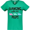 thumbnail image 3 of Inktastic Easter Hanging with My Peeps Pastel Bunnies Women's V-Neck T-Shirt, 3 of 5