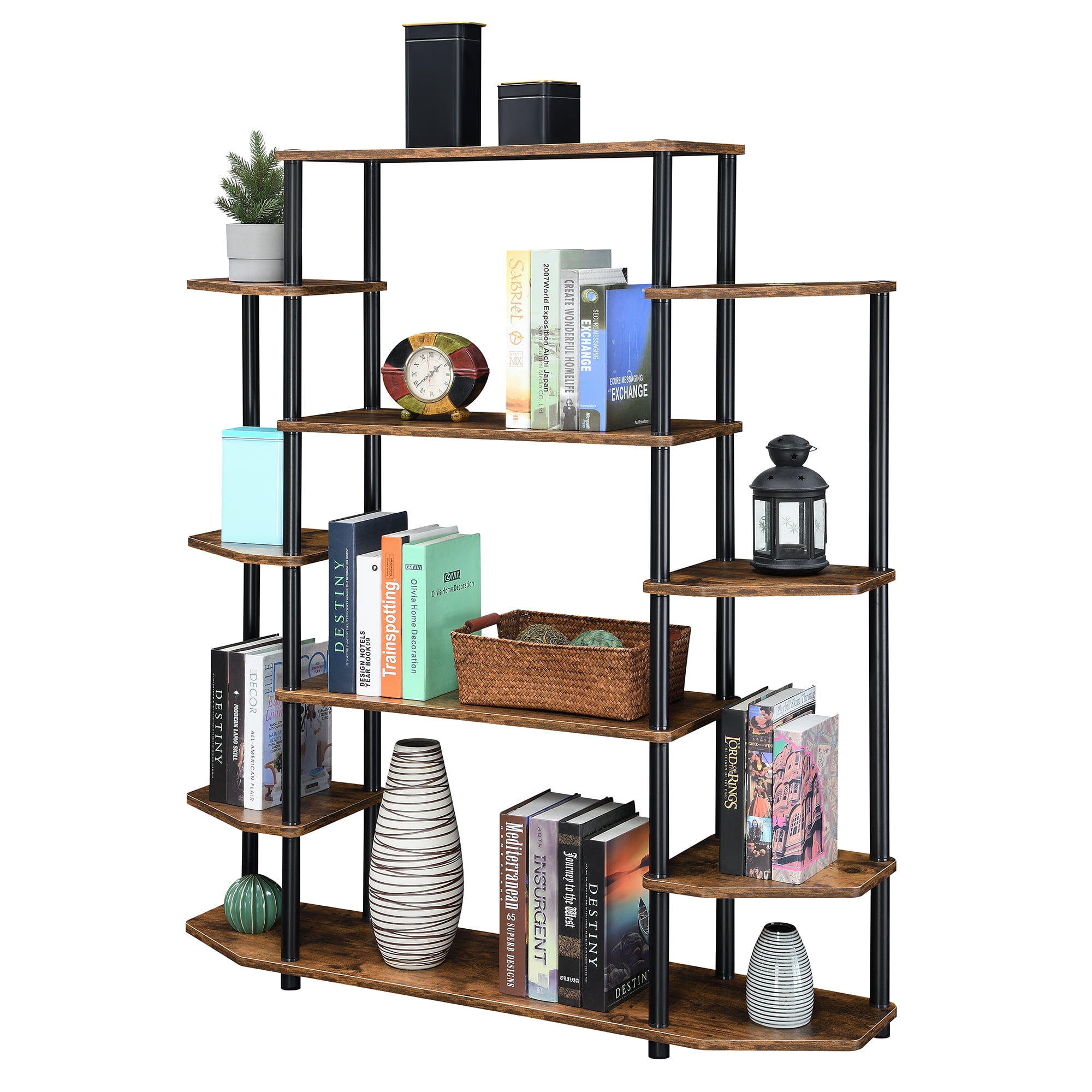 Convenience Concepts Designs2Go No Tools Wall Unit Bookshelf, Barnwood/Black Poles, All Ages