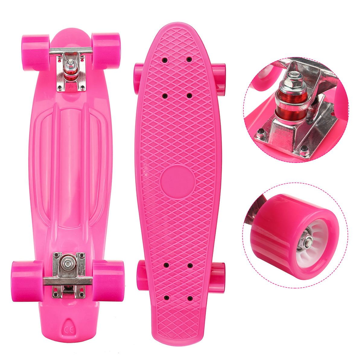 22" Street Retro Style Skateboard Mini Fish Board Teenager Kid Gift Pink Flower 