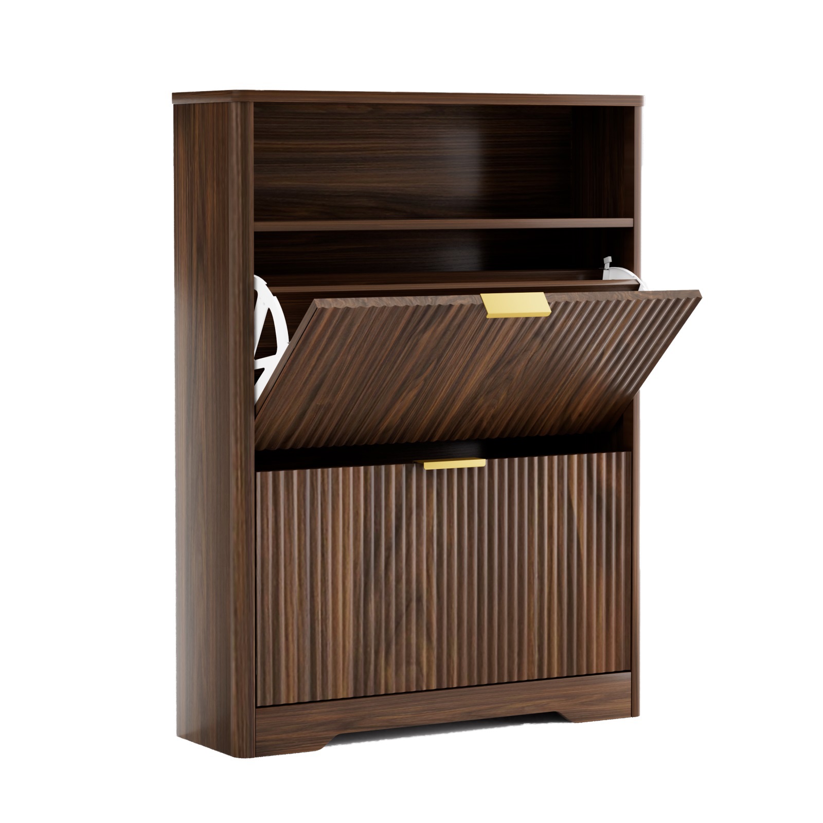 Hommoo Shoe Cabinet Storage with 2 Flip Drawers, Tall Freestanding Shoe Rack Organizer for Entryway, Foyer& Hallway, Walnut