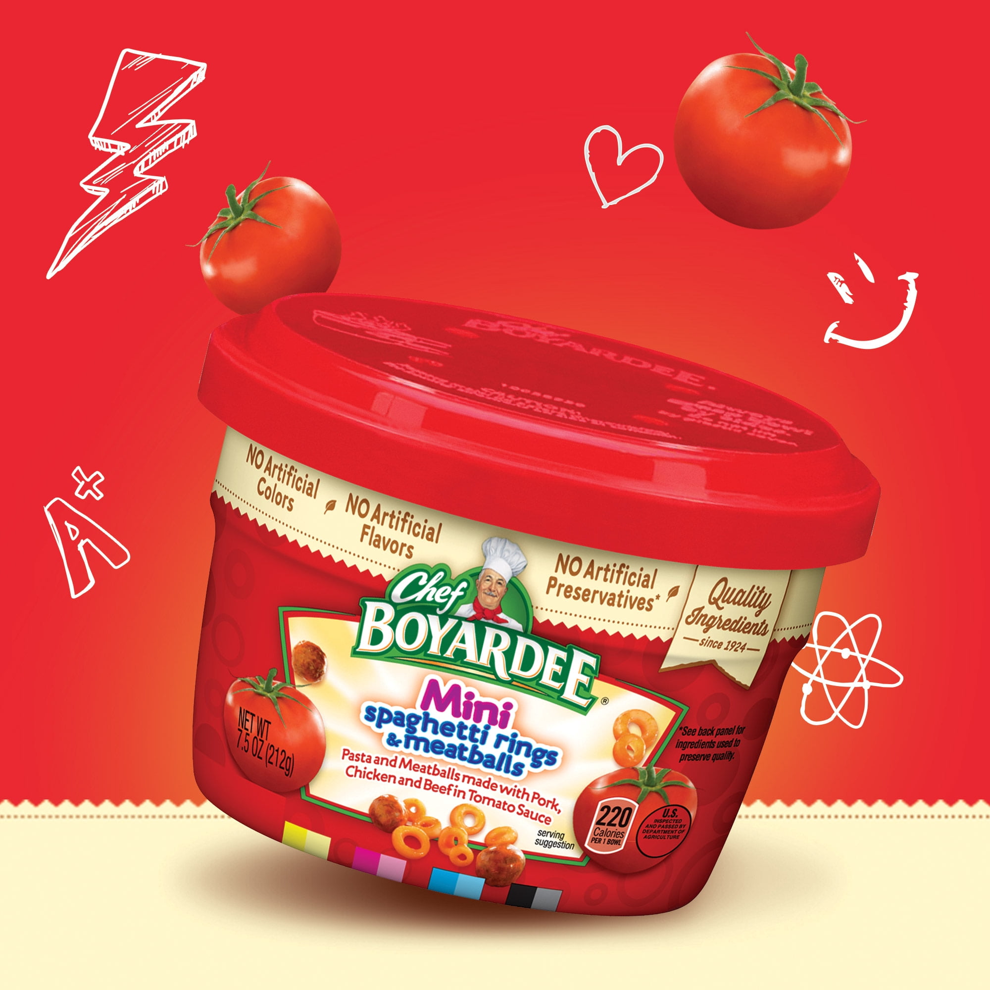 (4 pack) Chef Boyardee Mini Spaghetti Rings and Meatballs in Tomato Sauce, Microwavable Meal, 7.5 oz. Bowl