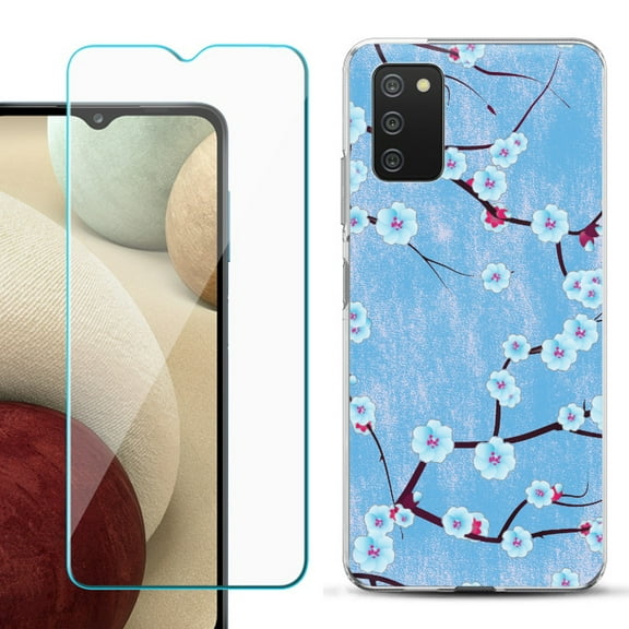 Slim-Fit TPU Fashion Phone Case for Samsung Galaxy A03s, with Tempered Glass Screen Protector, by OneToughShield ® - Blossom Sky