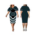 thumbnail image 3 of Seyurigaoka Women Bell Sleeve Plus Size Dress Casual Patchwork V-Neck Short Sleeve Pattern Pencil Split Elegant Bodycon Midi Dress, 3 of 4