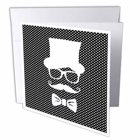 3dRose Top Hat, Spectacles, Mustache and Bow Tie on Polkadots, Greeting Cards, 6 x 6 inches, set of 6