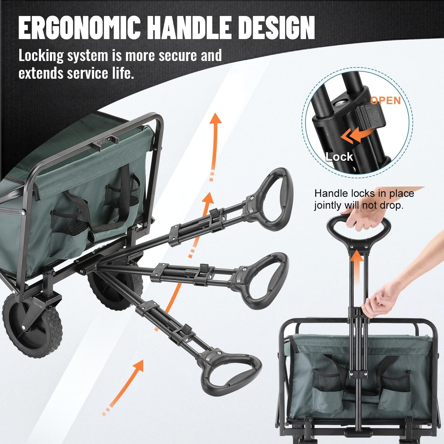 Collapsible Folding Wagon, Foldable Utility Cart for Outdoor Camping, Grocery, Sports, Beach - All Terrain Heavy Duty 220Lbs Capacity