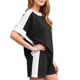 thumbnail image 3 of WAYUTE Shorts Sets for Women Plus Size Casual Summer Patchwork Color Short Sleeve T Shirt and Shorts Athletic 2 Piece Sports Outfit Clothing Sets, 3 of 7
