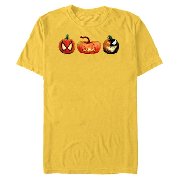 Marvel Spider-Man & Venom Halloween Pumpkin Jack-o’-Lanterns - Short Sleeve Blended T-Shirt for Adults - Customized-Yellow