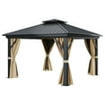 thumbnail image 3 of ModFusion 12'x12' Double Roof Gazebo with Netting and Curtains: Durable Aluminum Frame for Outdoor Spaces in Brown, 3 of 11