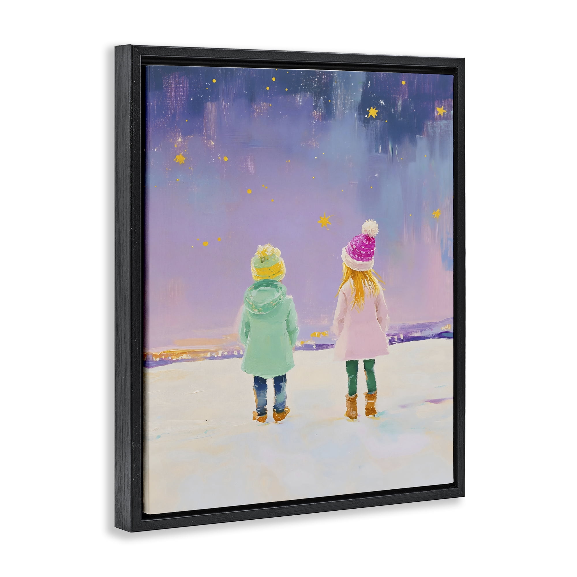 Stupell Industries Children Watching Starry Winter Sky Black Framed Floater Canvas Wall Art, design by The Prints Vibe