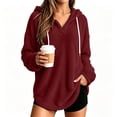 thumbnail image 2 of hlysgo Womens Oversized Sherpa Hoodie Pullover Fuzzy Fleece Sweatshirt Plaid Fluffy Tops with Pockets Wine,S, 2 of 6