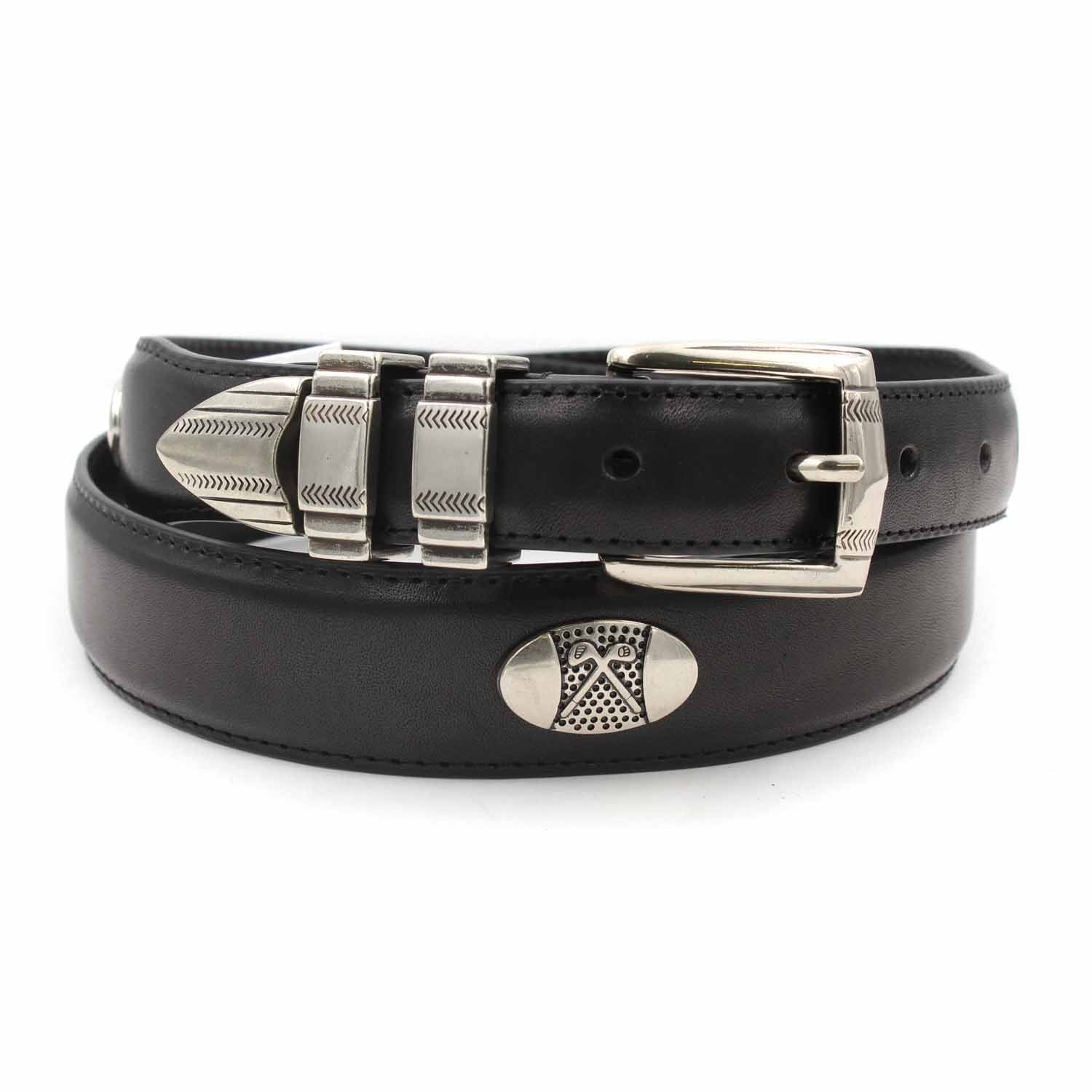 Danbury Golf Mens Club Conchos Top Grain Leather Belt (Black, 34