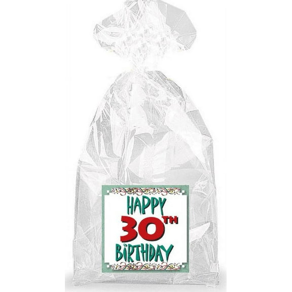 Happy 30th Birthday Party Favor Bags with Ties - 12pack