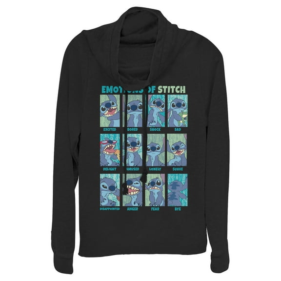 Junior's Lilo & Stitch Emotions of 626 Cowl Neck Sweatshirt Black Small