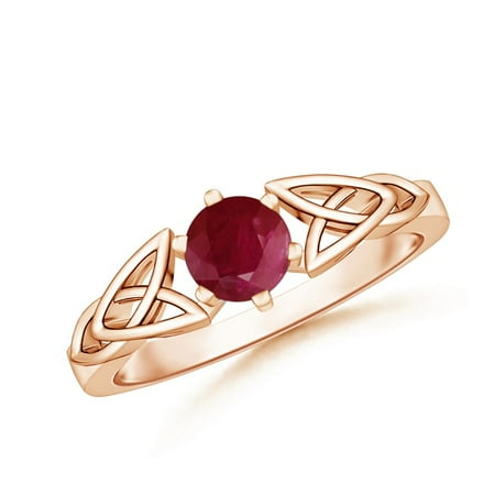 - July Birthstone Ring - Solitaire Round Ruby Celtic Knot Ring in 14K Rose Gold (5mm Ruby) - SR0652R-RG-A-5-6.5