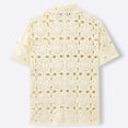 thumbnail image 5 of YLSDY Men's Openwork Crochet Camp Collar Shirt, Allover Floral Medallion Pattern, Short Sleeve Button-Down Summer Top Beige M, 5 of 6