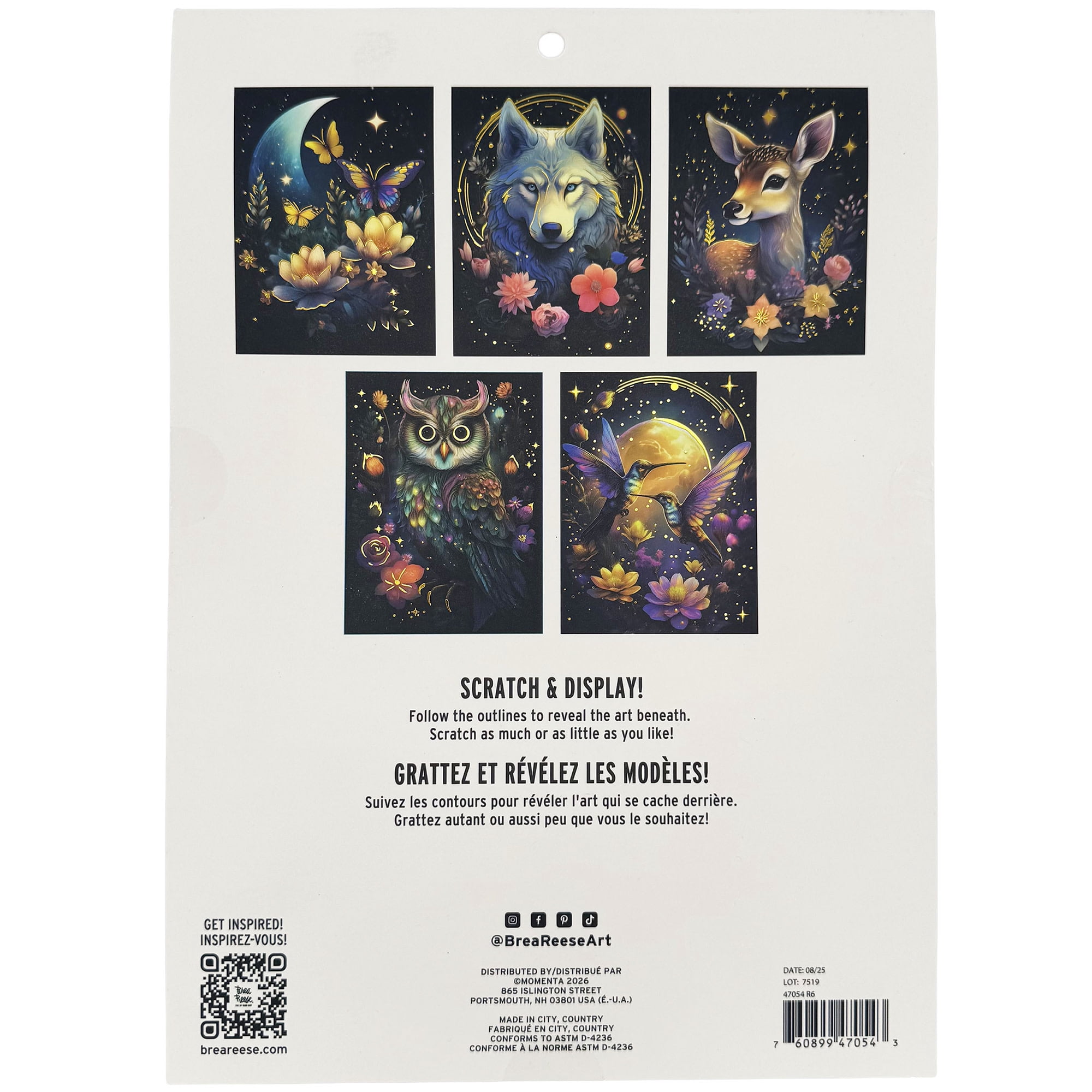 Brea Reese: Scratch Art Paper Pad - Moonlit Creatures - 5 Nature Designs, Metallic Foil, Dual-Tip Stylus & Brush, Easy-to-Frame 9x12 Pgs, Adult Craft