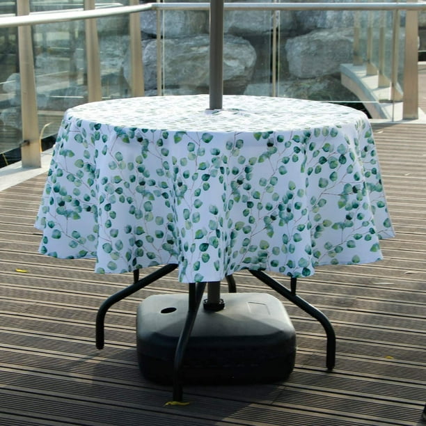 Eucalyptus Leaf Outdoor Tablecloth With Umbrella Hole Water Resistant Table Cover For Spring Summer Birthday Party Patio Garden Tabletop Home Decor Zippered 60 Round Com Eucalyptus Leaf Outdoor Tablecloth With, Patio Table Runner With Umbrella Hole