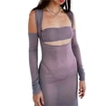 thumbnail image 1 of VISgogo Vestido de mujer, correa de malla transparente de color sólido de cintura alta vestidos ajustados + un par de mangas VISgogo moda, 1 of 4