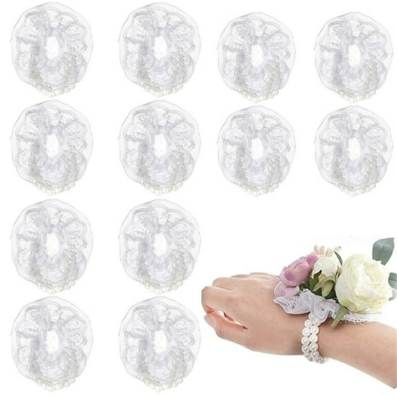 Corsage Wristlet Bracelet,Happon 10 Pieces Elastic Pearl Wrist Bands Corsage Accessories,Wedding Wrist DIY Faux Flowers Decor for Wedding Festival Beach Party