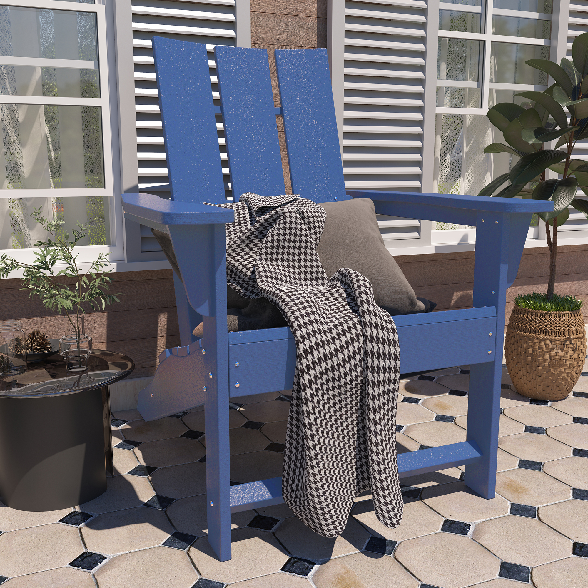 CASAINC Modern Blue 3-Pack 4.7 inch W Arm Outdoor Patio Folding Wood Adirondack Chair