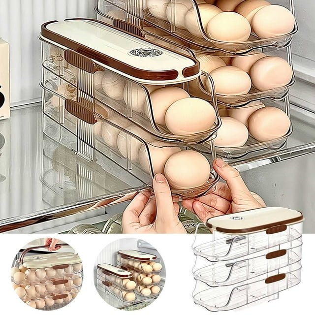 Support à Œufs Portable et Étagère de Rangement pour Réfrigérateur - Distributeur Automatique d'Œufs Roulant avec Couvercle, Organisateur de Cuisine Gain de Place, Plateau à Œufs pour Réfrigérateur