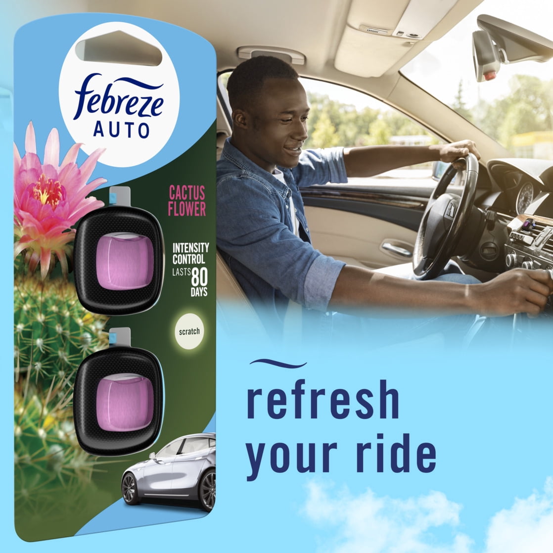(2 pack) Febreze AUTO Car Air Freshener, Odor-Fighting Car Vent Clip, Cactus Flower, 2 Count