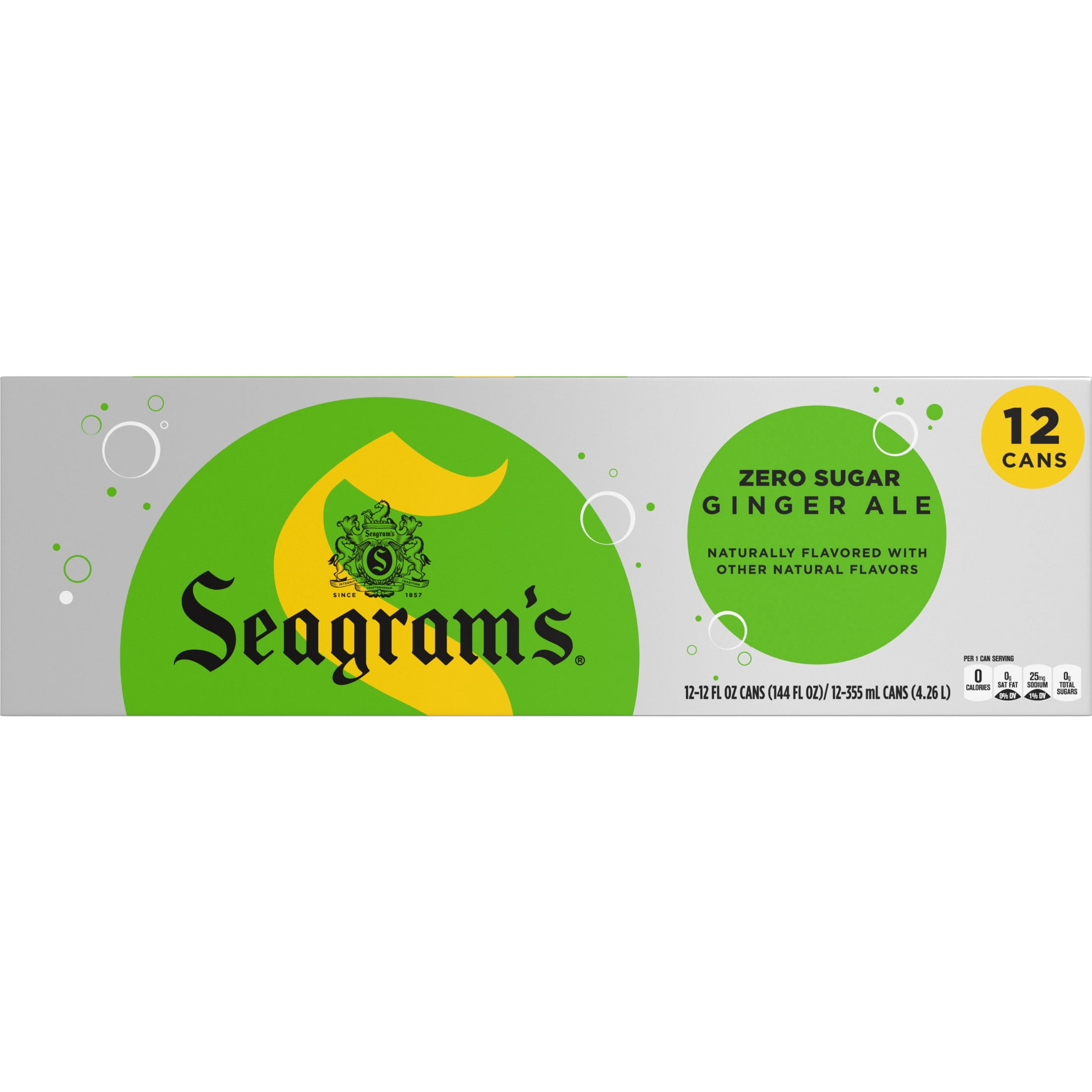 Seagrams Diet Zero Sugar Ginger Ale Soda Pop, 12 fl oz, 12 Pack Cans