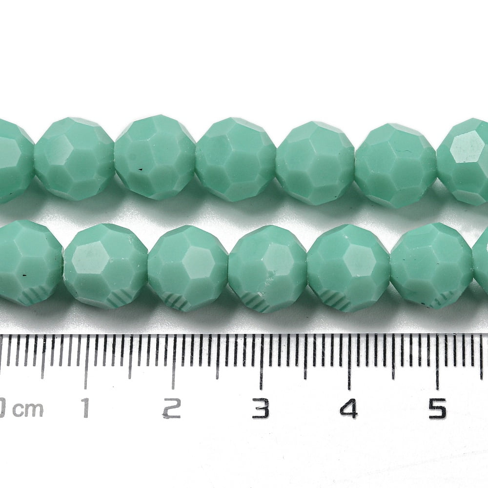 Opaque Glass Beads Stands Faceted(32 Facets) Round Medium Sea Green 10mm Hole: 1.8mm 66~68pcs/strand 24.02''~24.13''(61~61.3cm)