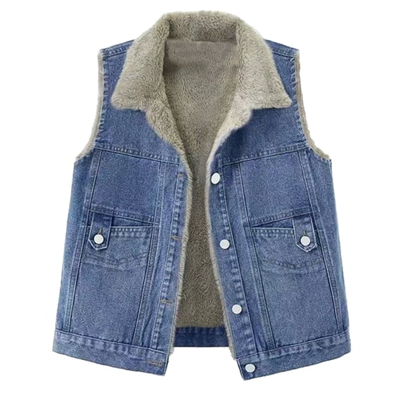 Niaviben Denim Vest Winter Vest for Women Jean Jacket Women Womens Jackets Dressy Casual Womens Jackets Jacket for Women’s Vest Blue L