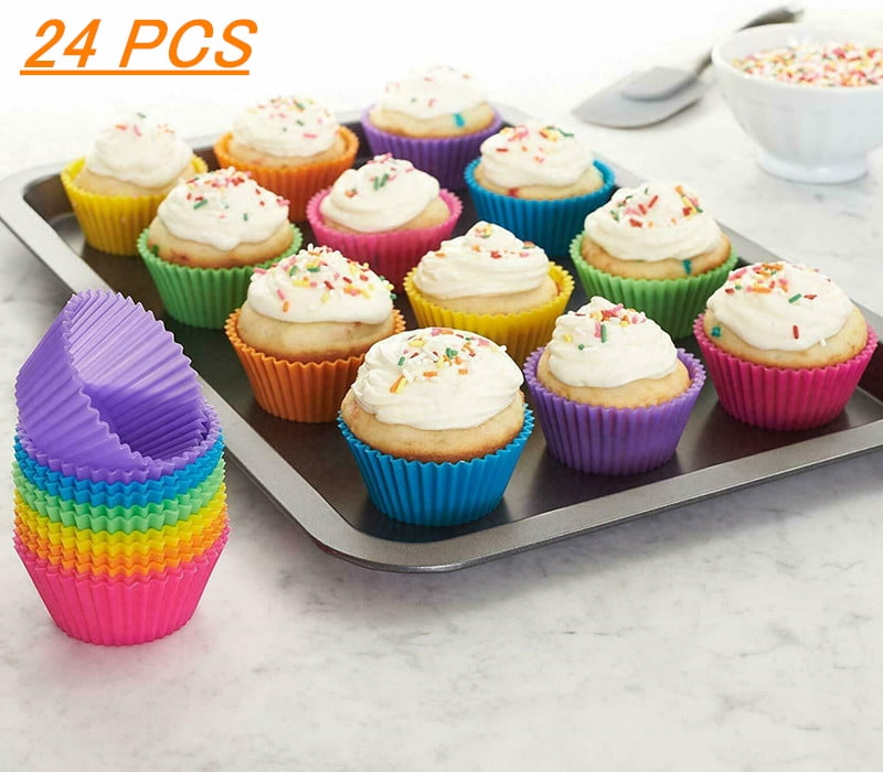 24 Pack Muffin Pan Reusable Silicone Cupcake Molds Small Baking Cups USA 
