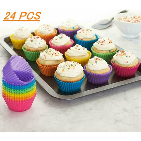 

48 Pcs Silicone Muffin Molds Cupcake Baking Cups Pans Liners 8 Colors