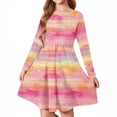 thumbnail image 5 of Odeerbi Niñas Gradient Striped A-Line Vestido de Manga Larga Skater Vestido Retro Vintage Stretchy Escuela Recital Twirly Vestido, 5 of 5