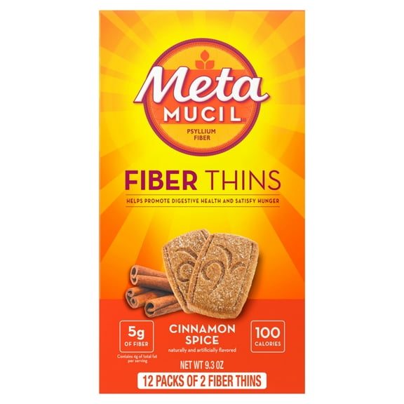 Metamucil Fiber Supplement Chewable Thins, Fiber Powder Food, Cinnamon Spice, 12 Count