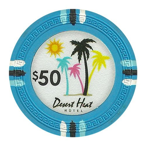 25 Blue $10 Desert Heat 13.5g Clay Poker Chips New Get 1 Free Buy 2 