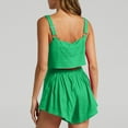 thumbnail image 4 of REORIAFEE Women Summer 2023 Casual Outfits Lounge Set Tracksuits Sweatsuit Workout Sets 2023 Women's Fashion 2 Piece Outfits Linen Sleeveless Crop Top Shorts High Waist Set Pockets Green M, 4 of 7