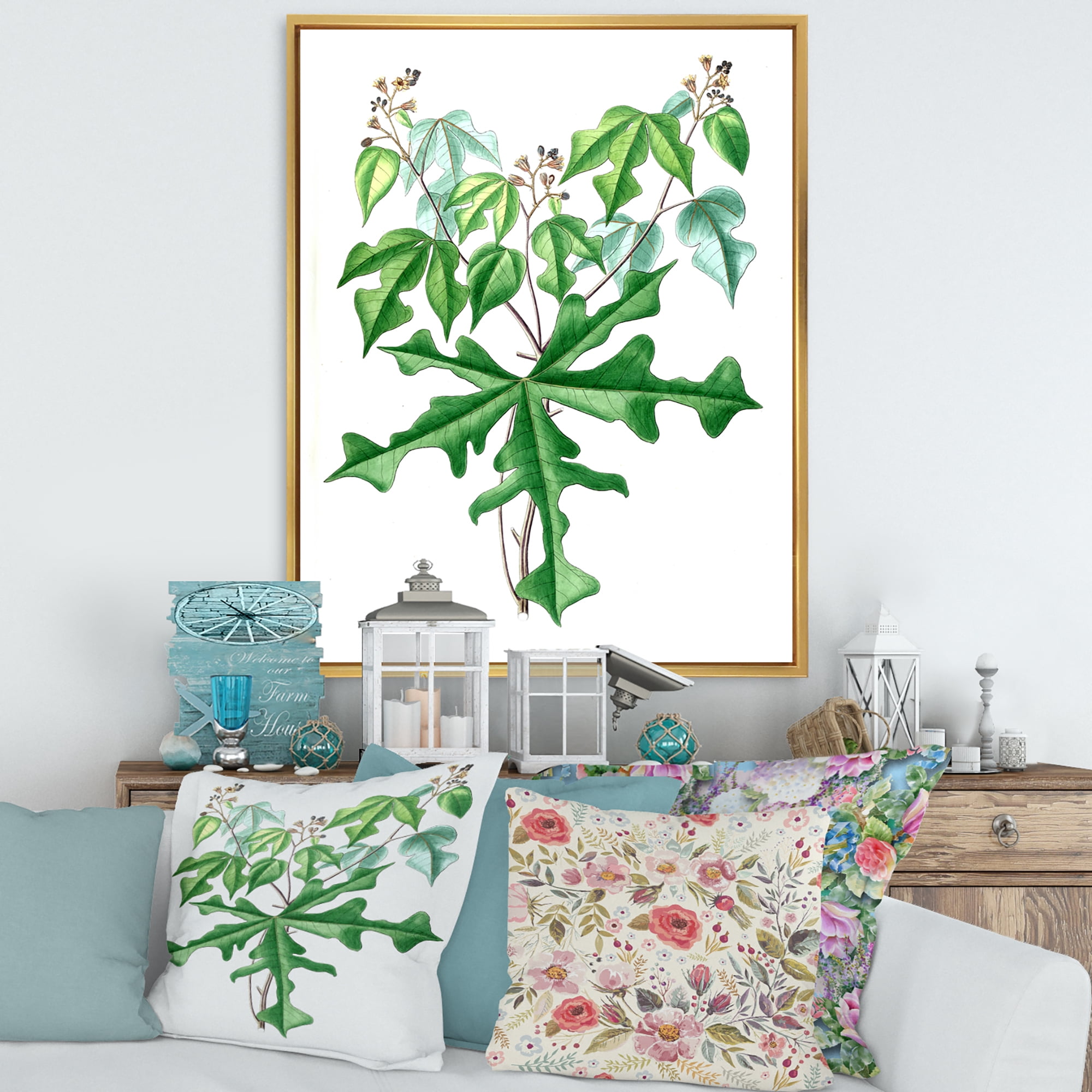 Designart 'Ancient Drawing of Wild Plants' Traditional Framed Canvas Wall Art Print