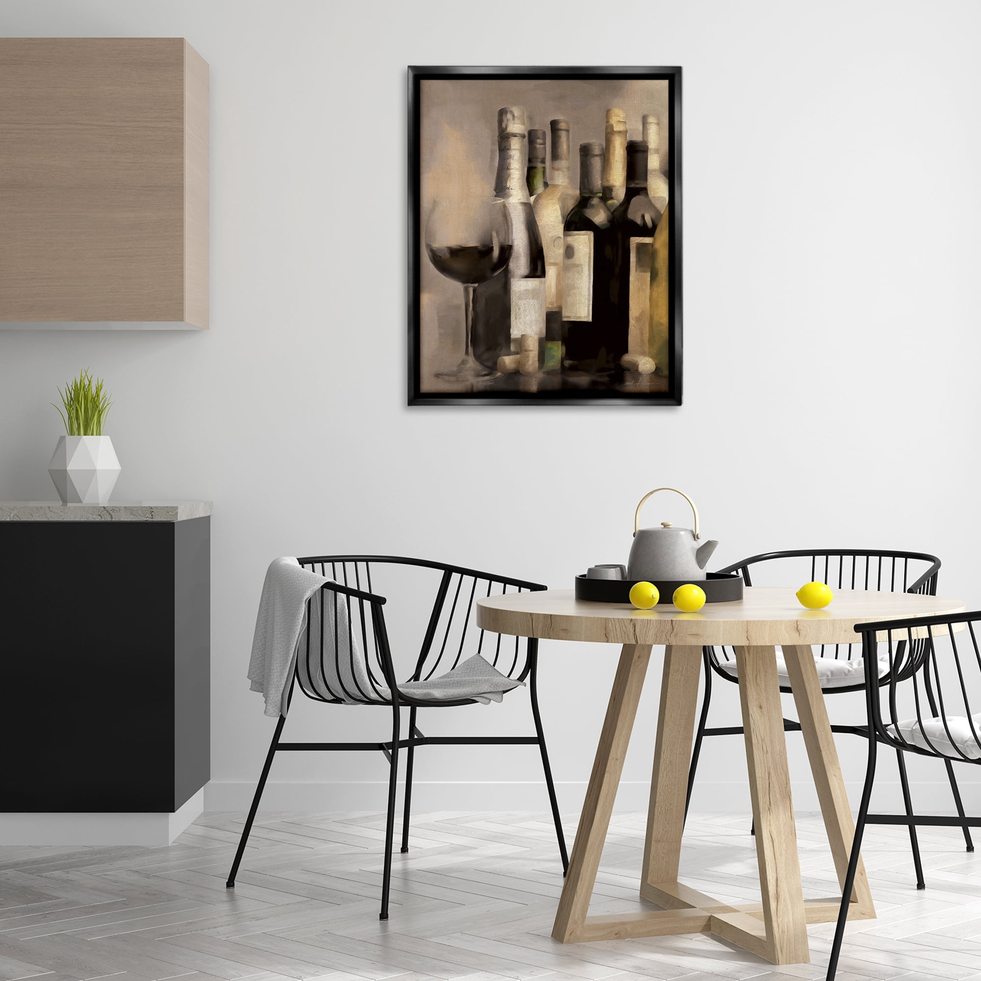 Stupell Industries Wine Glass with Bottles Food & Beverage Painting Black Floater Framed Canvas Art Print Wall Art, 25 x 31