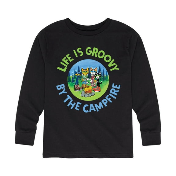 Pete The Cat - Life Is Groovy By The Campfire - Toddler And Youth Long Sleeve Graphic T-Shirt