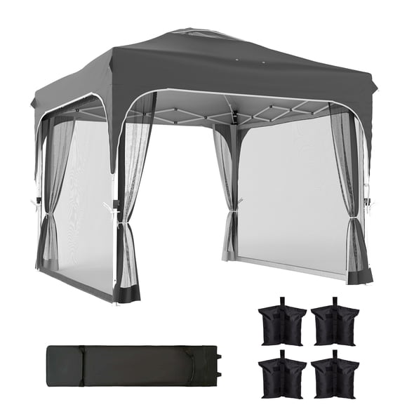Outsunny Tente à Auvent Escamotable 10 X 10 Pi, Tente de Fête Extérieure à Écran avec Verrou Central