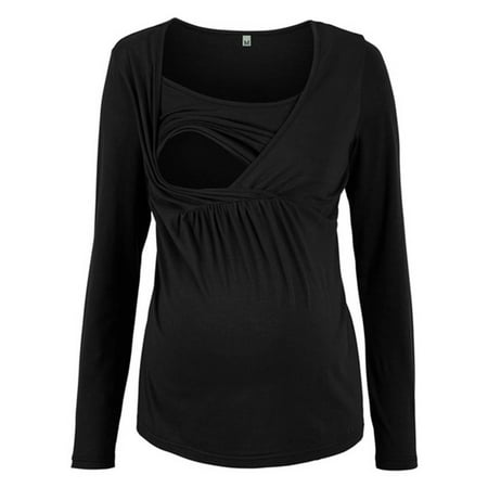 

Fragarn plus size maternity clothes Women s Maternity Round Neck Solid Color Breastfeeding Clothes Top
