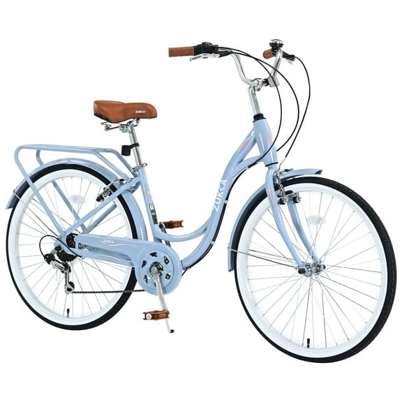 Womens Bike 24" 7 Speeds Beach Cruiser Bicycle Commuter City Adult Bike, 85% Assembled, Blue