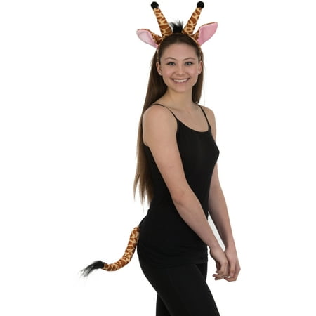 Velvet Giraffe Ears Headband and Tail Costume Accessory Set