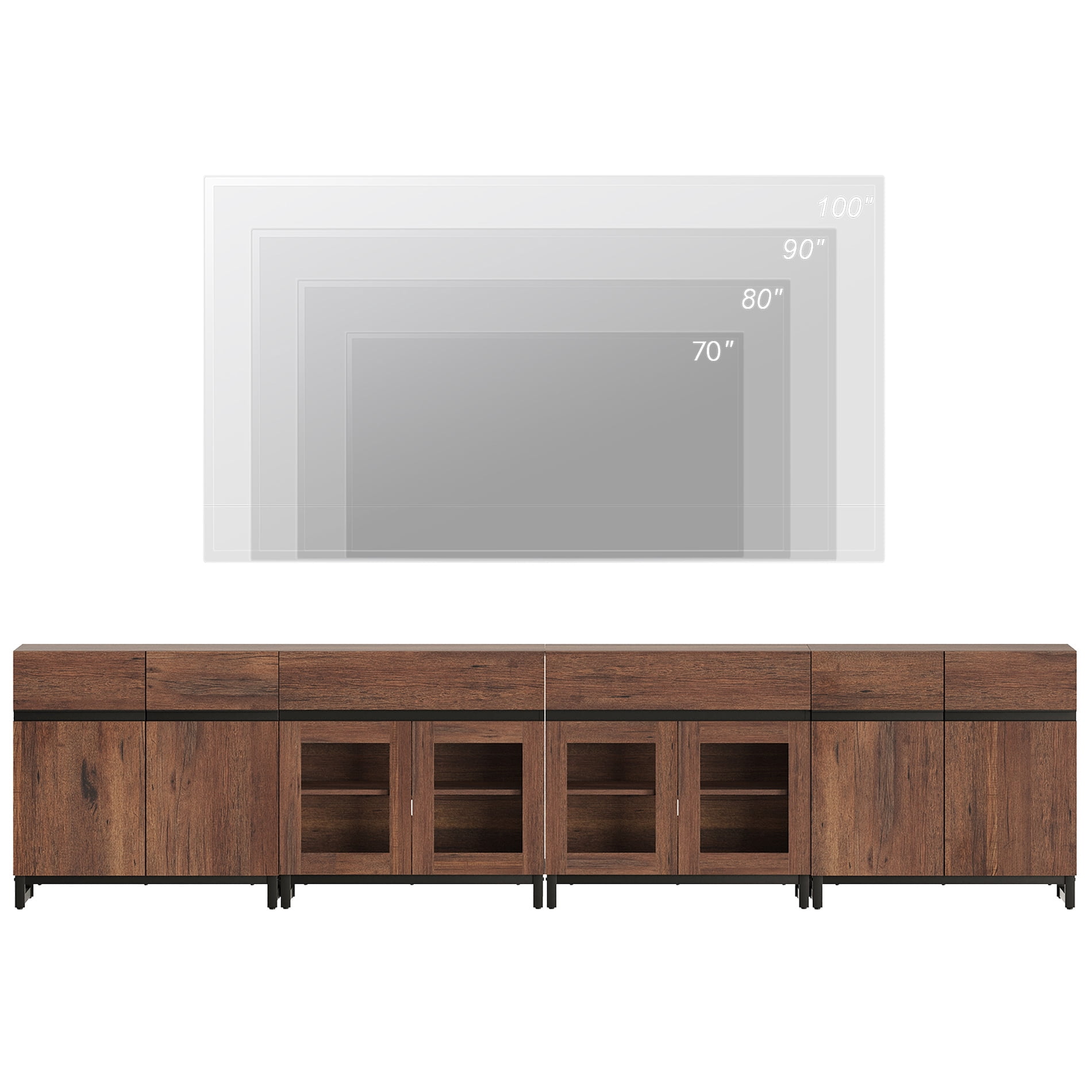Modern TV Stand For Tvs Up To 120 Inches, 4 In 1 TV Console With Glass Doors And 2 Drawers, Media Console With Adjustable Shelf For Living Room,Brown