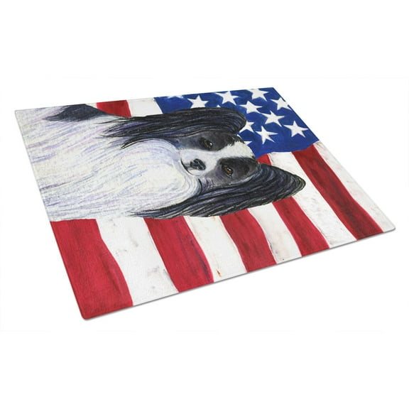 Caroline's Treasures Flag with Papillon Glass Cutting Board Large