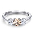 thumbnail image 3 of Gem Stone King 925 Sterling Silver Peach Morganite and White Zirconia Engagement Ring for Women | 0.90 Cttw | Round 5MM | Gemstone October Birthstone | Size 6, 3 of 6