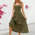 thumbnail image 4 of Ecqkame Women's Fashion Long Dresses Summer 2025 Sleeveless Square Neck A Line Slip Dress Casual Ruffle Tiered Flowy Beach Dress with Pockets 01-Army Green XL, 4 of 7