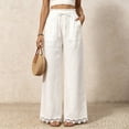 thumbnail image 2 of Nestiefly Women Linen Pants Lace Trim Wide Leg Casual Palazzo Pants Flowy Beach Summer Trousers Pants with Pockets 2026 White L, 2 of 7