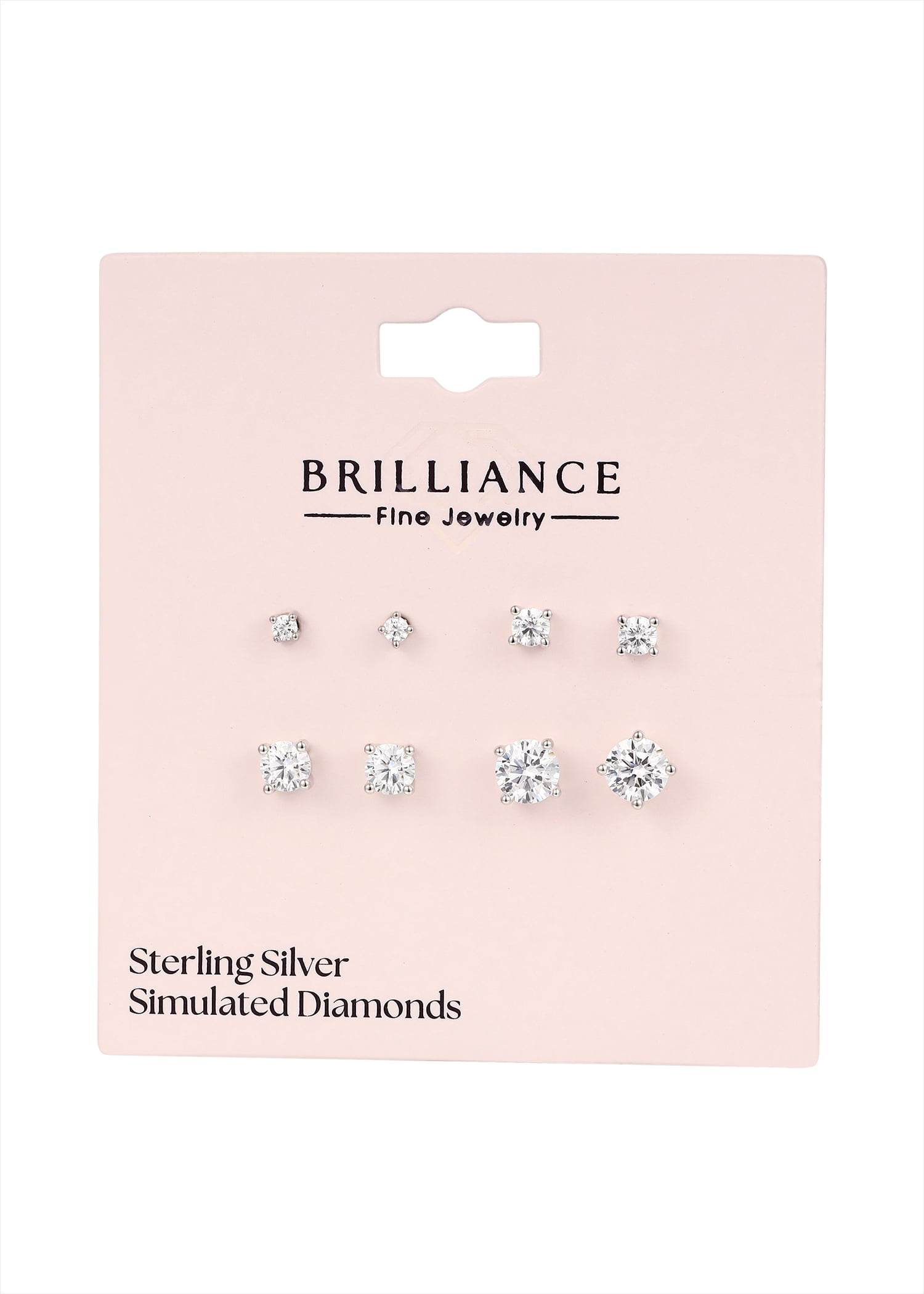 Brilliance Fine Jewelry Women's Simulated Diamond 4 Pair Round Earrings in Sterling Silver